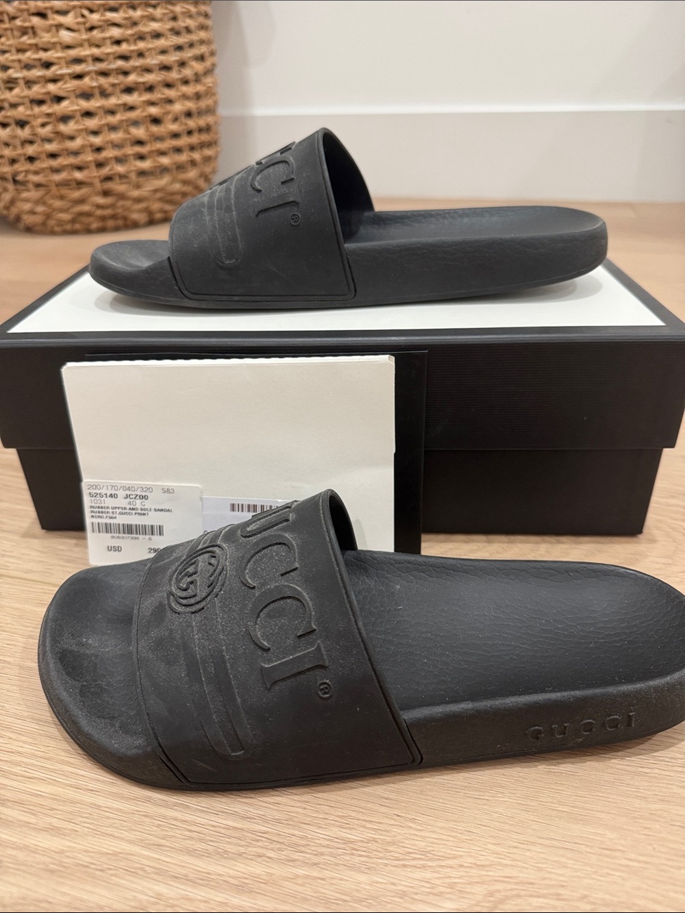 Gucci Black Embossed Logo Rubber Slides